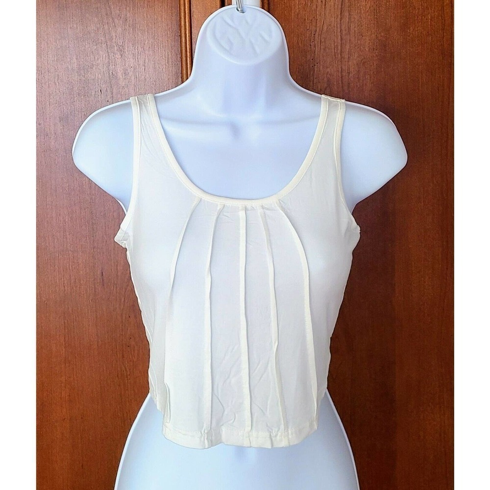 POL Cropped Cream Crop Cami Tank Top Lace Up Back - Size Large - NEW - Picture 8 of 11